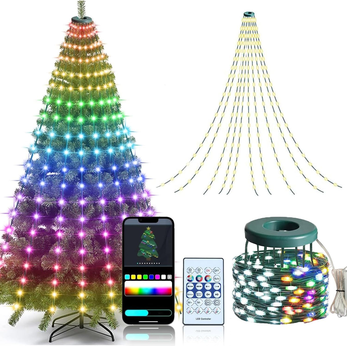 Luces inteligentes para árbol de Navidad, tira de luces navideñas d...