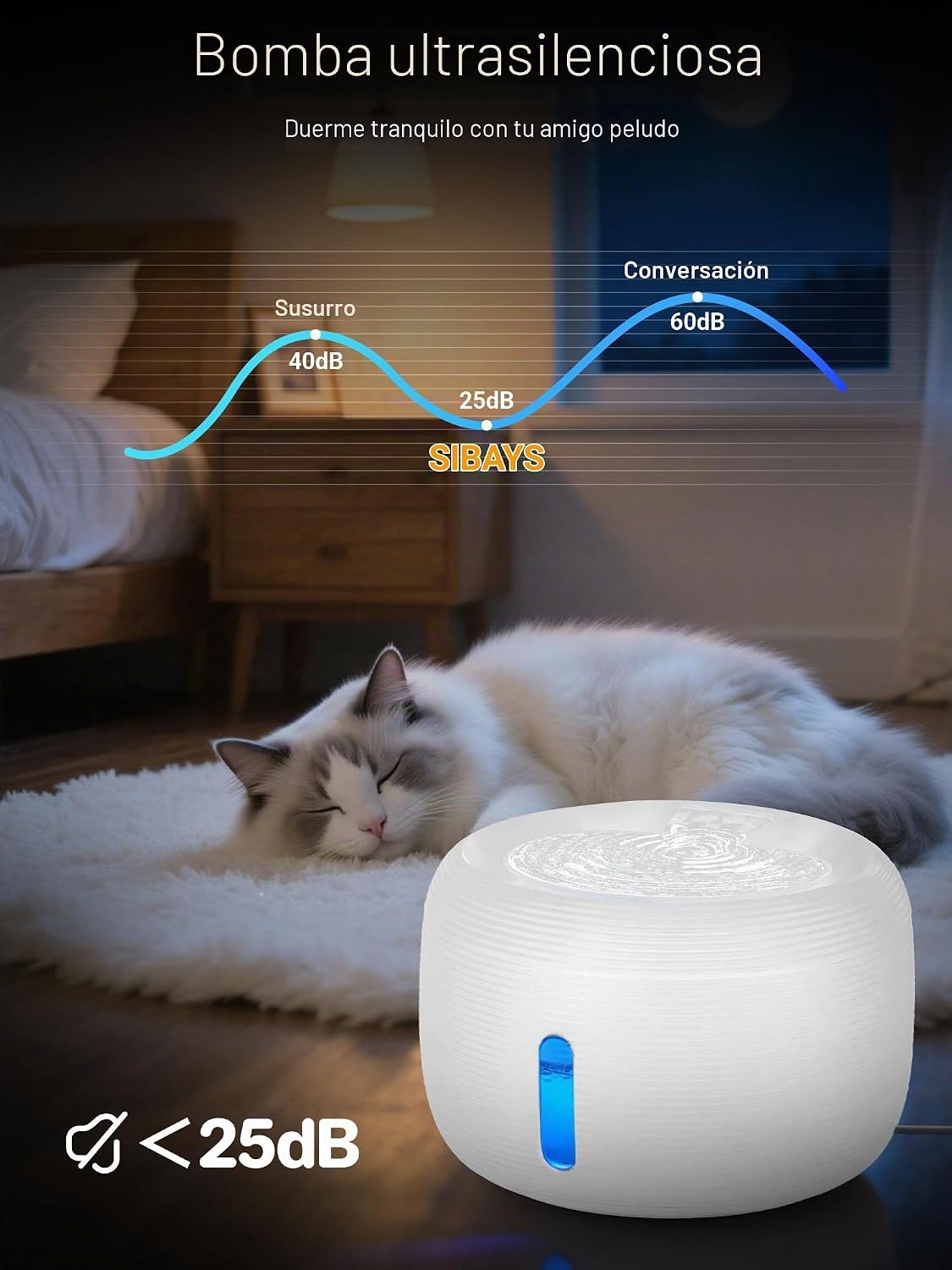 SIBAYS Fuente de agua para gatos de 3.5 L, fuente de agua de gran c...