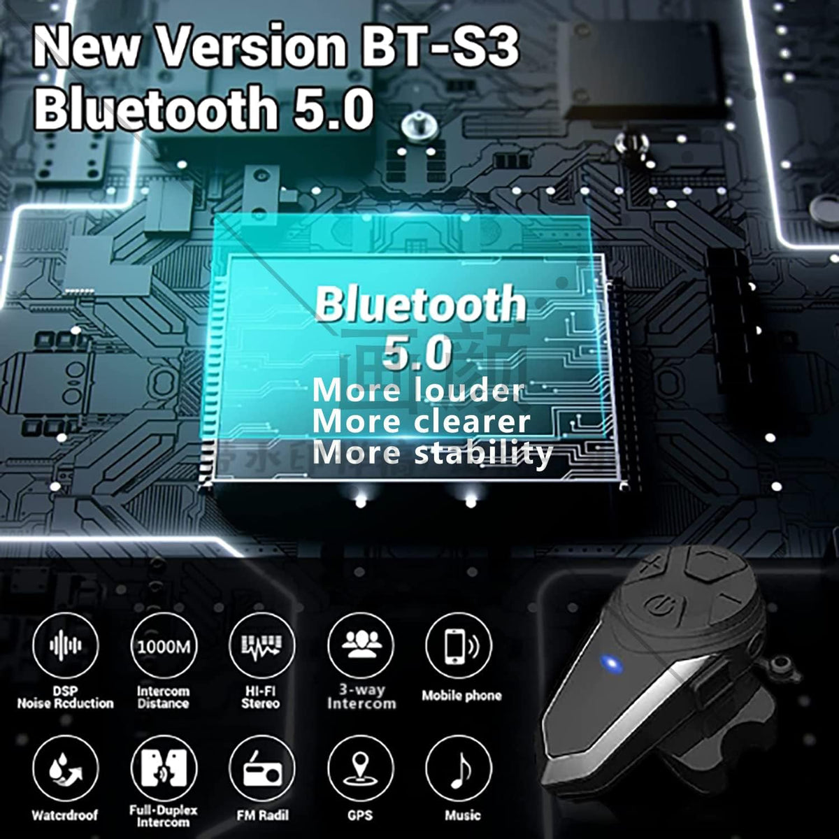 Dgakcvb Auriculares Bluetooth para motocicleta, BT-S3 Bluetooth 5.0...