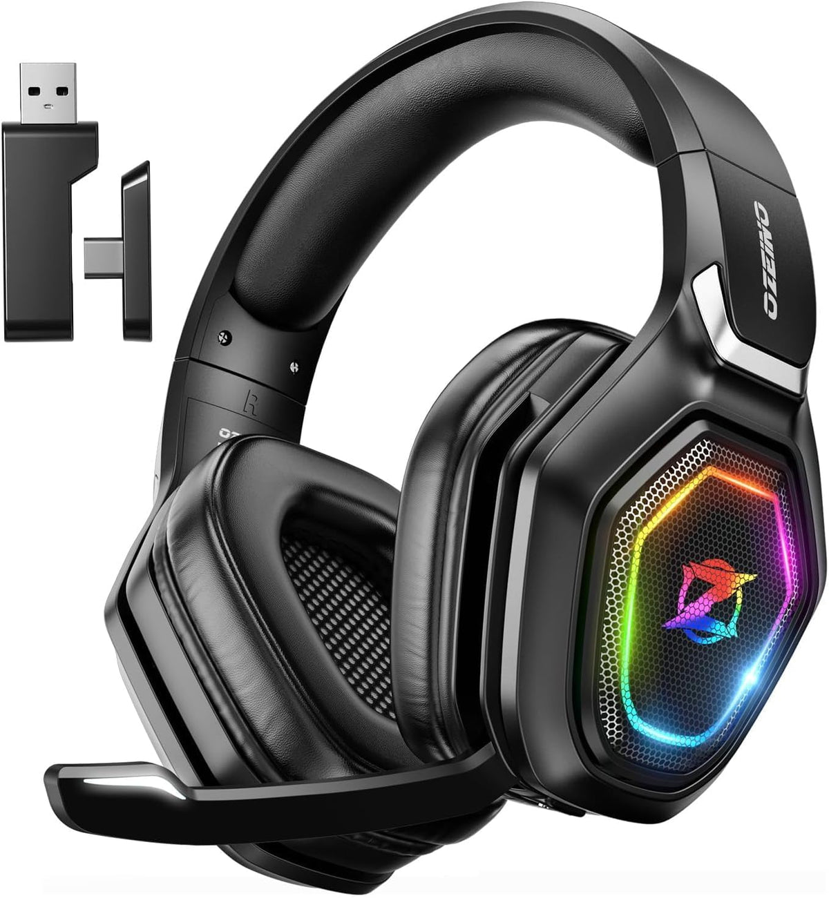 Ozeino Auriculares inalámbricos para juegos con micrófono abatible,...