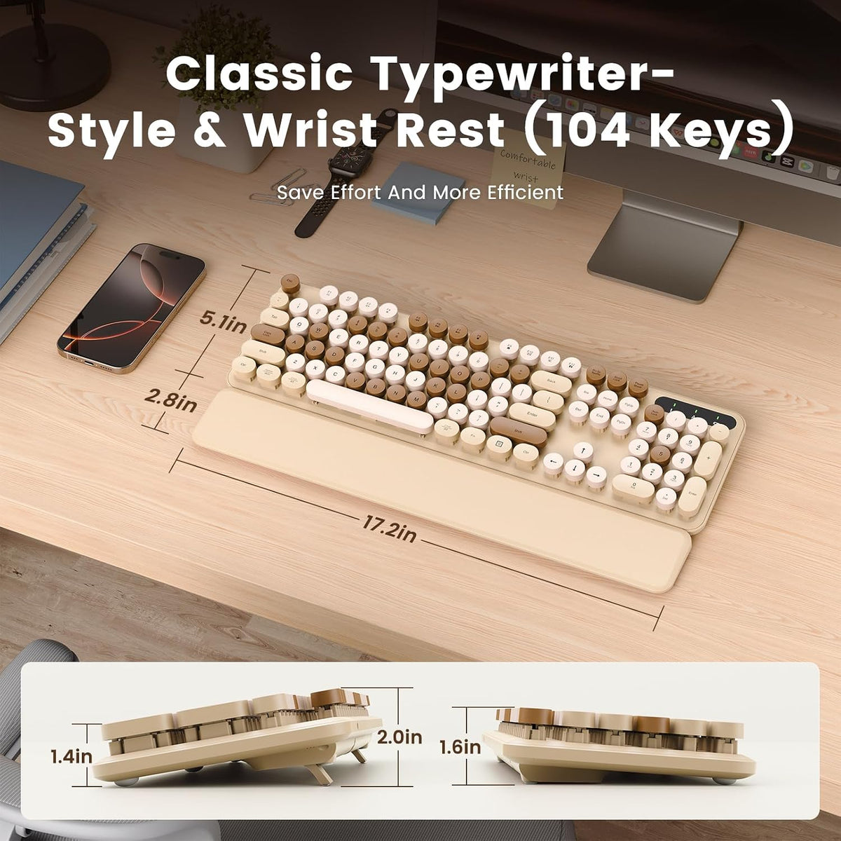Teclado inalámbrico, teclas redondas, teclado de máquina de escribi...