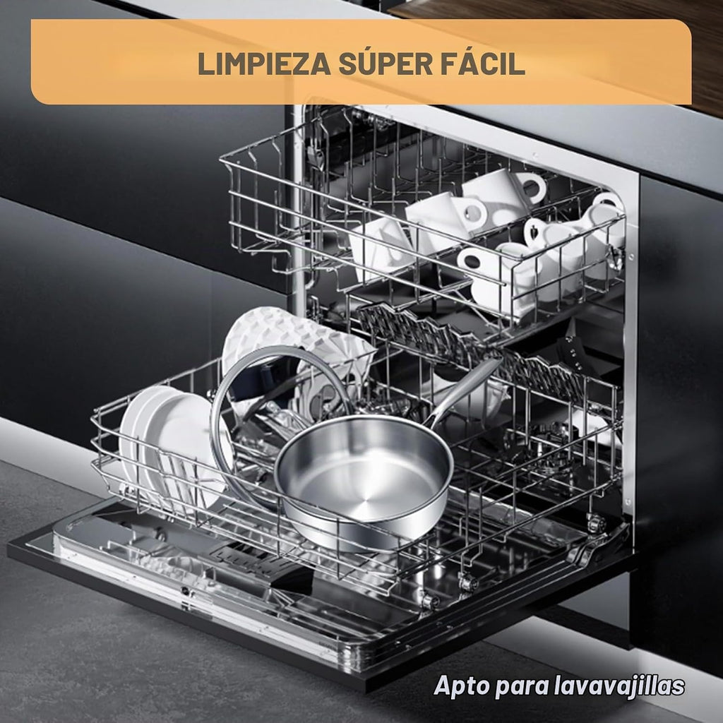 EWFEN Sartén de Acero Inoxidable de Tres Capas 3QT, Sartén Profunda...