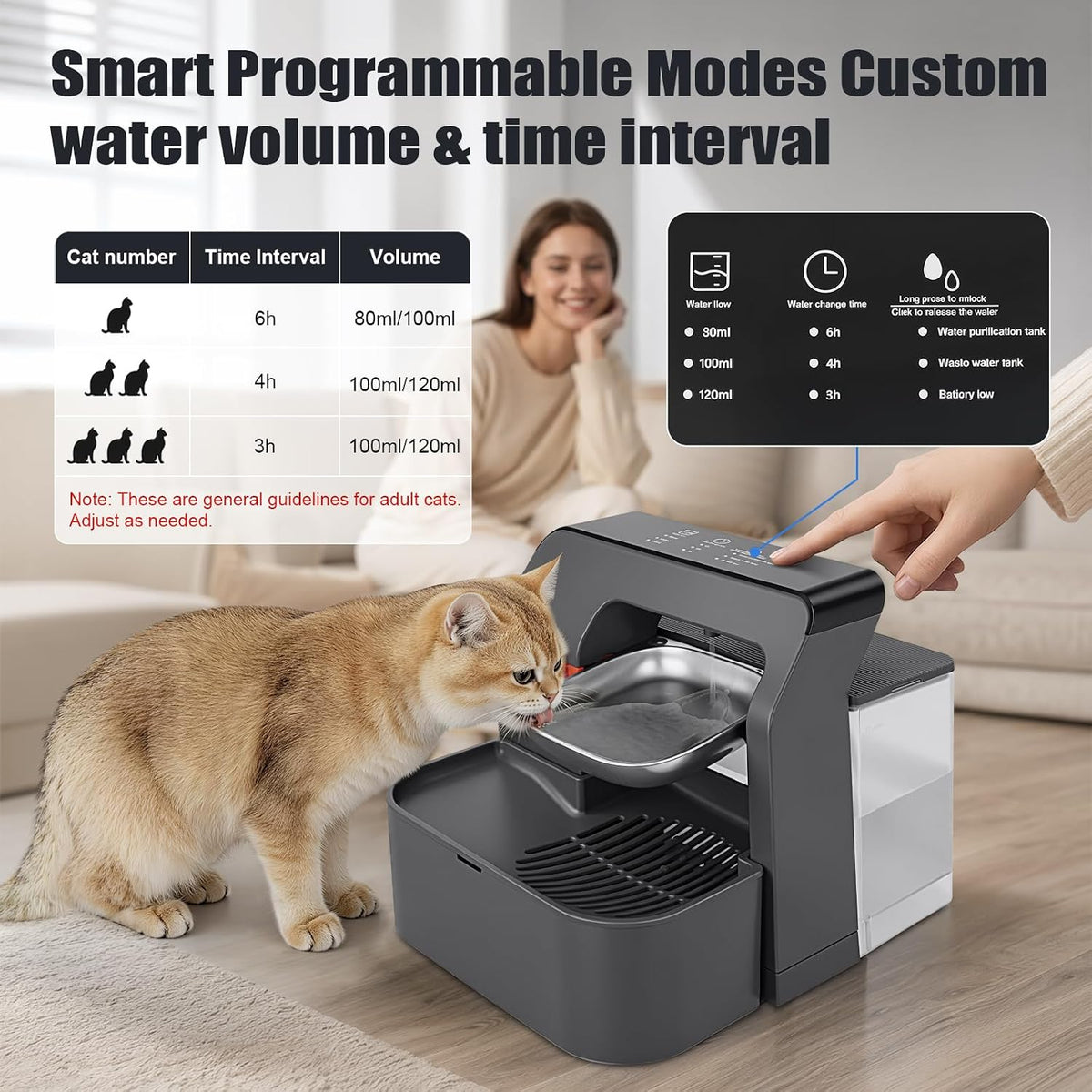 AOFANPET Fuente de agua inalámbrica para gatos, 3,5 L de acero inox...