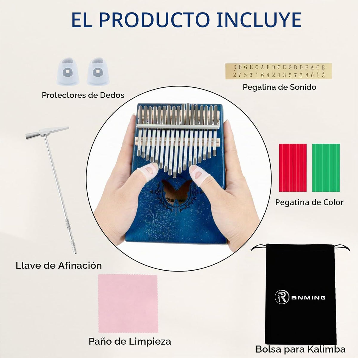 RANMING Piano de pulgar Kalimba de 17 teclas de madera maciza de ca...
