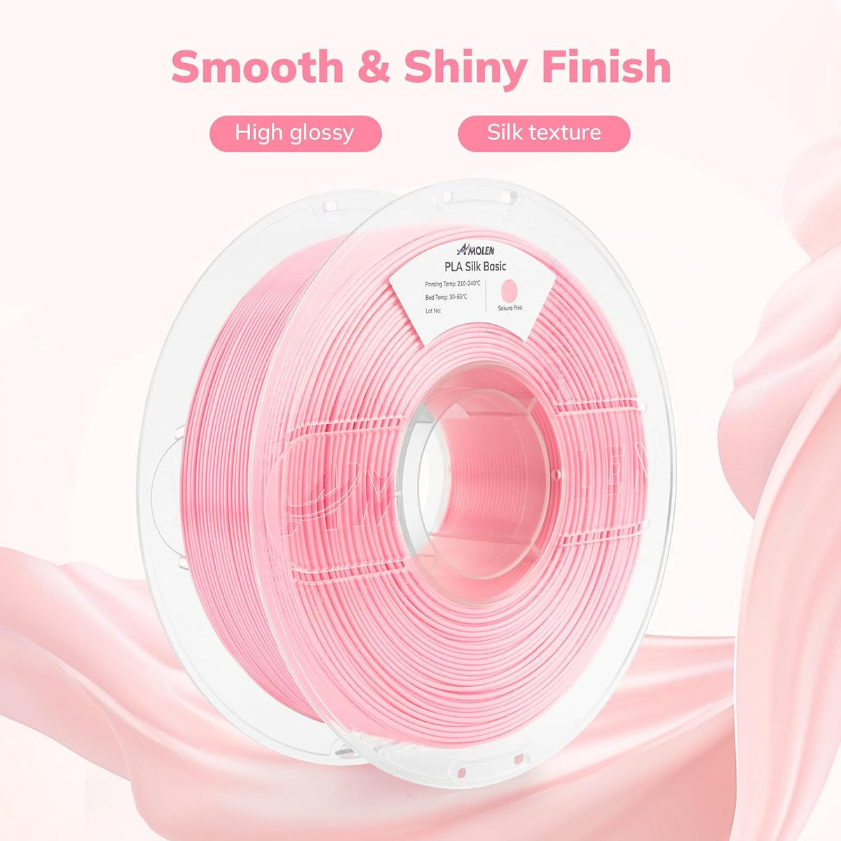 AMOLEN - Filamento PLA de 0.069 pulgadas, sedoso brillante rosa Sak...