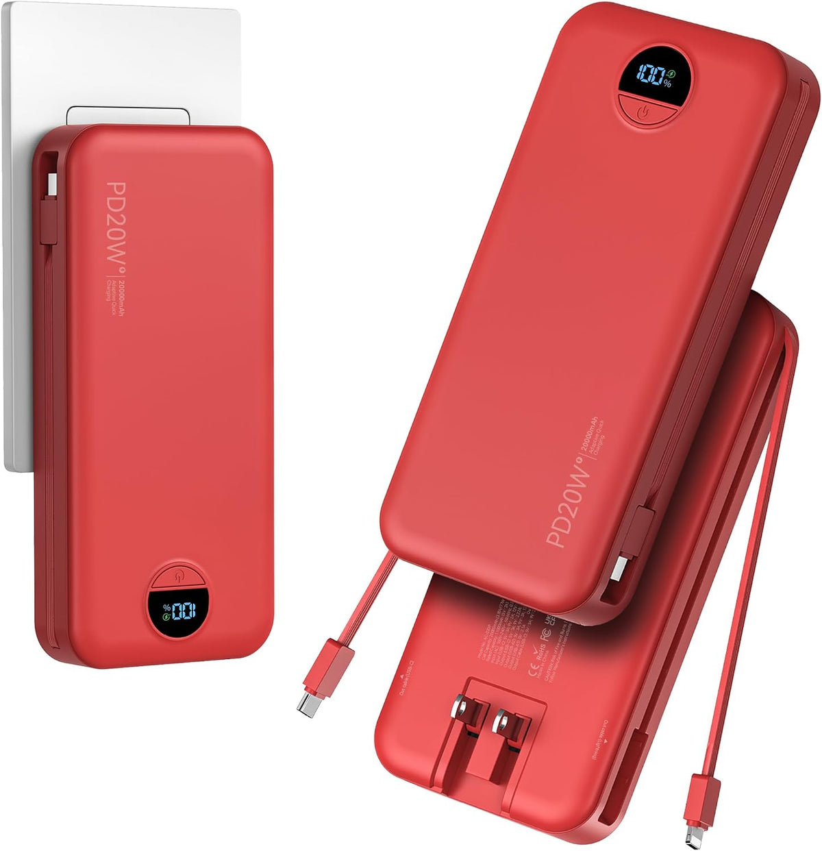 Cargador portátil Power Bank 20000mAh con cables integrados y enchu...