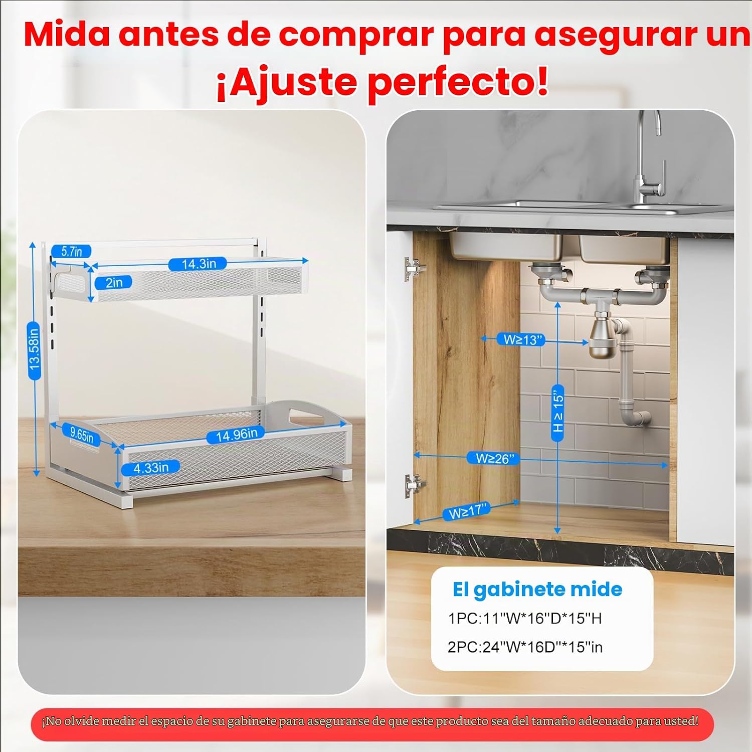 Petiza Organizador de Metal para Debajo del Fregadero, Organizador...