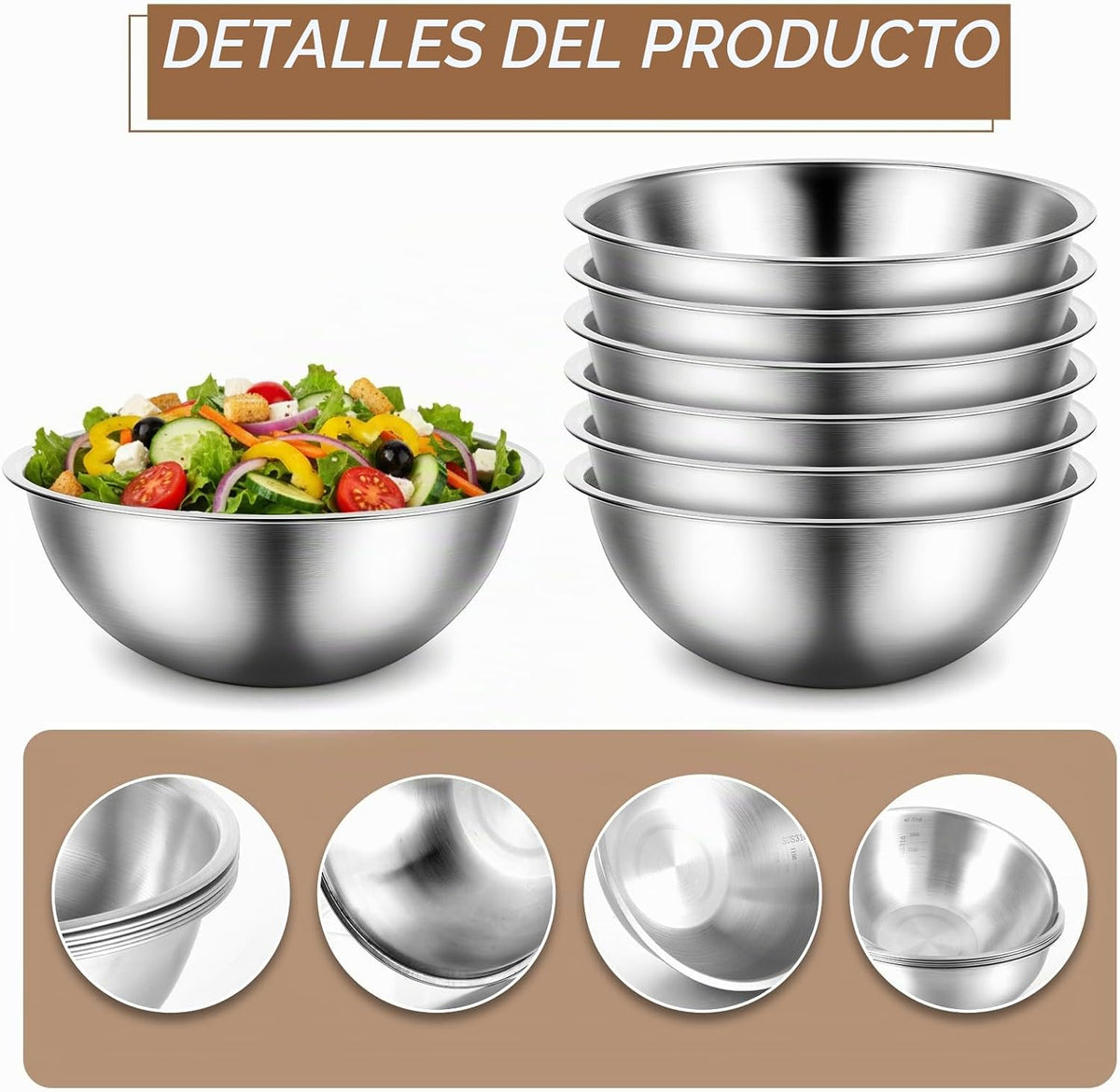 12 cuencos de acero inoxidable para mezclar con graduaciones, cuenc...