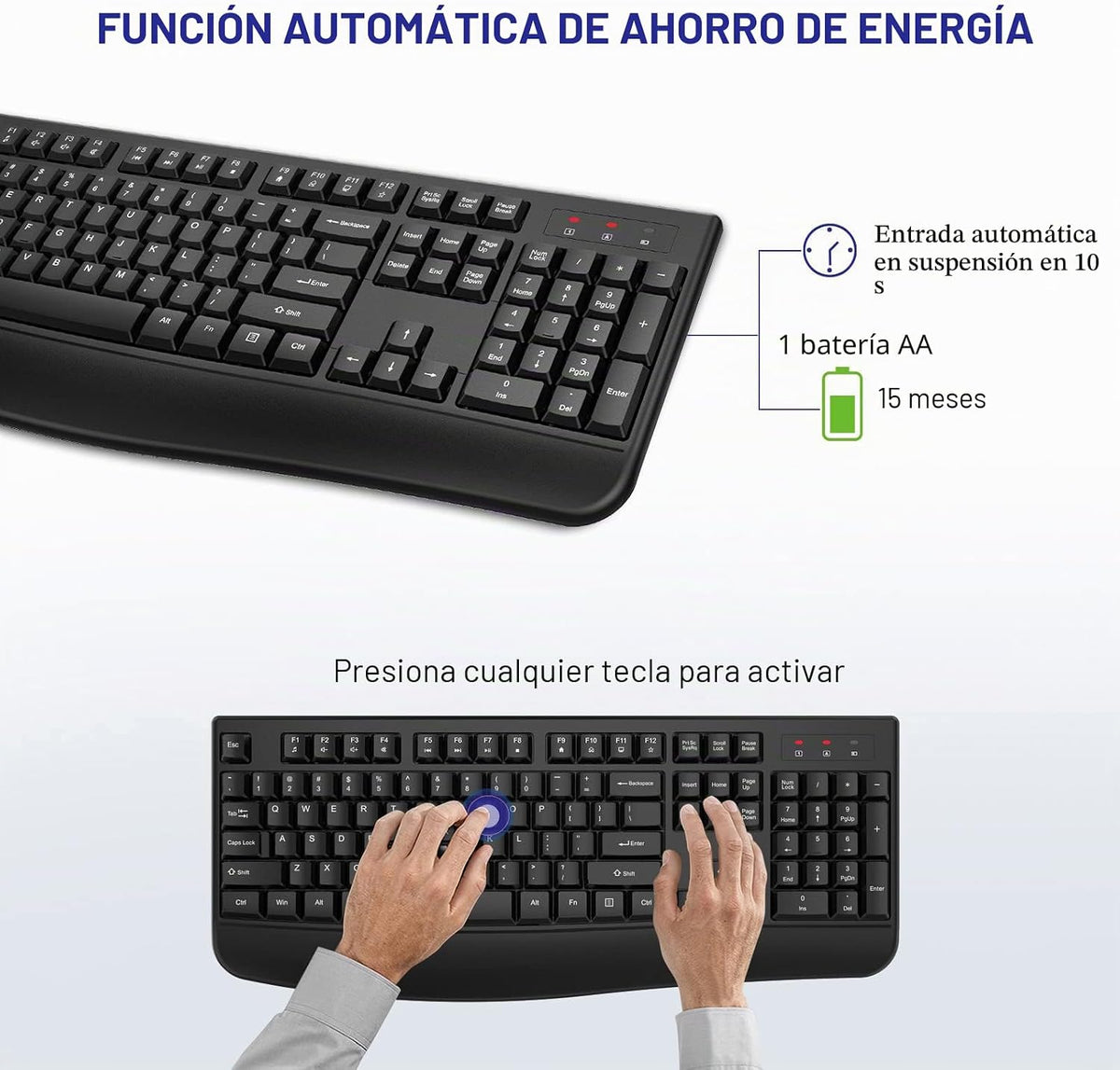 QUASIO Teclado Inalámbrico, Teclado Inalámbrico Ergonómico de Tamañ...