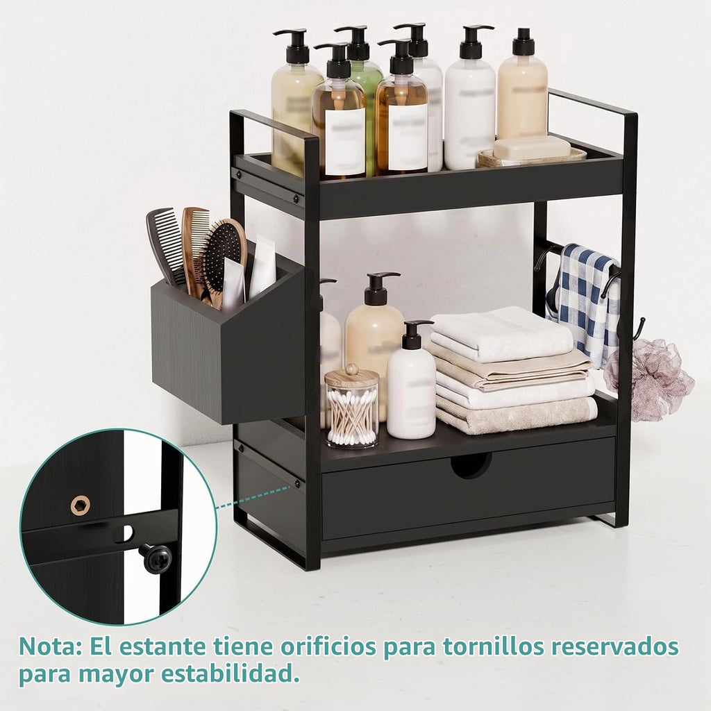 Kottwca Organizador de mostrador de baño de 2 niveles con cajón, ce...