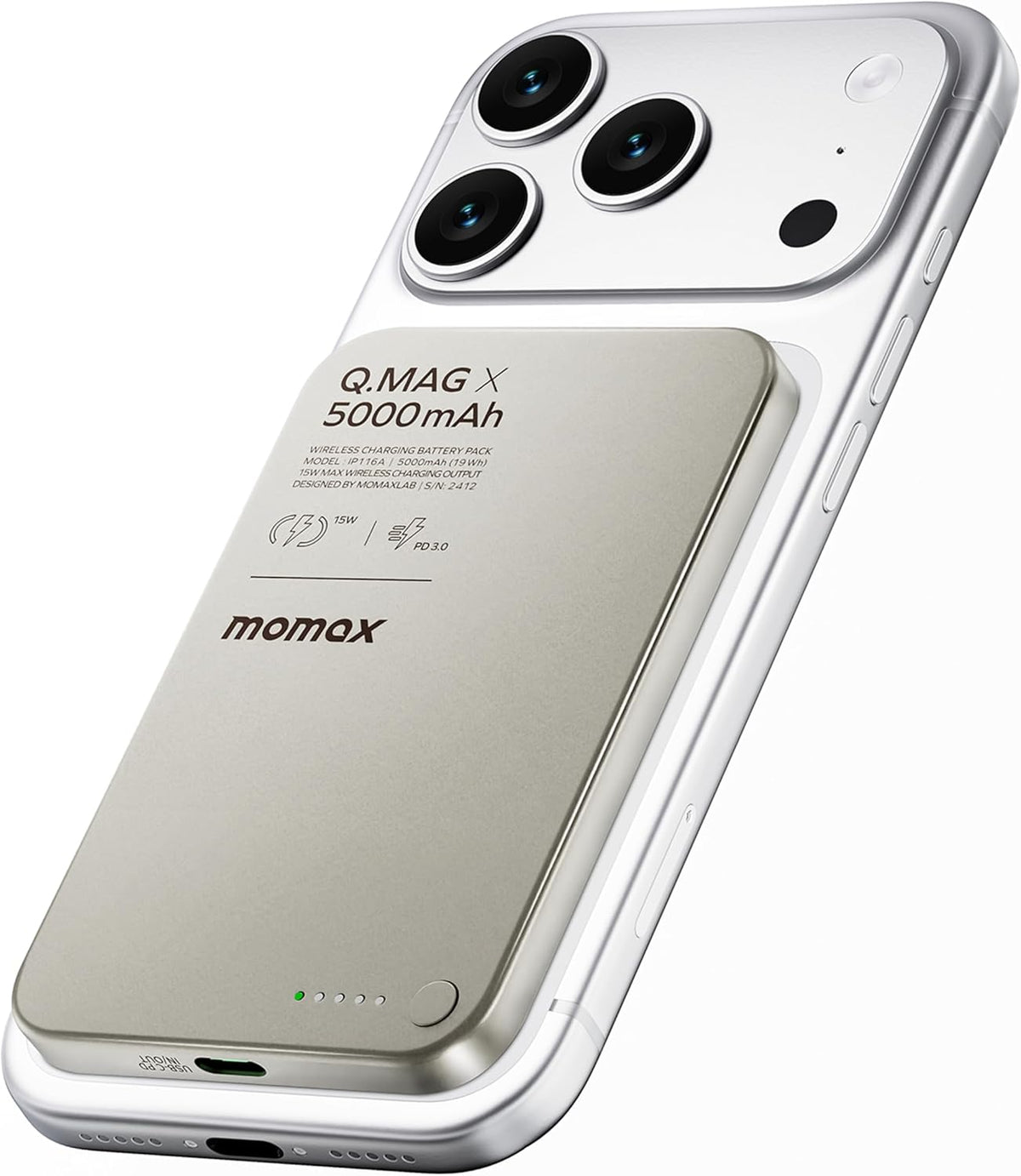 MOMAX Banco de energía magnético de 5000 mAh, ultra delgado de 0.3...