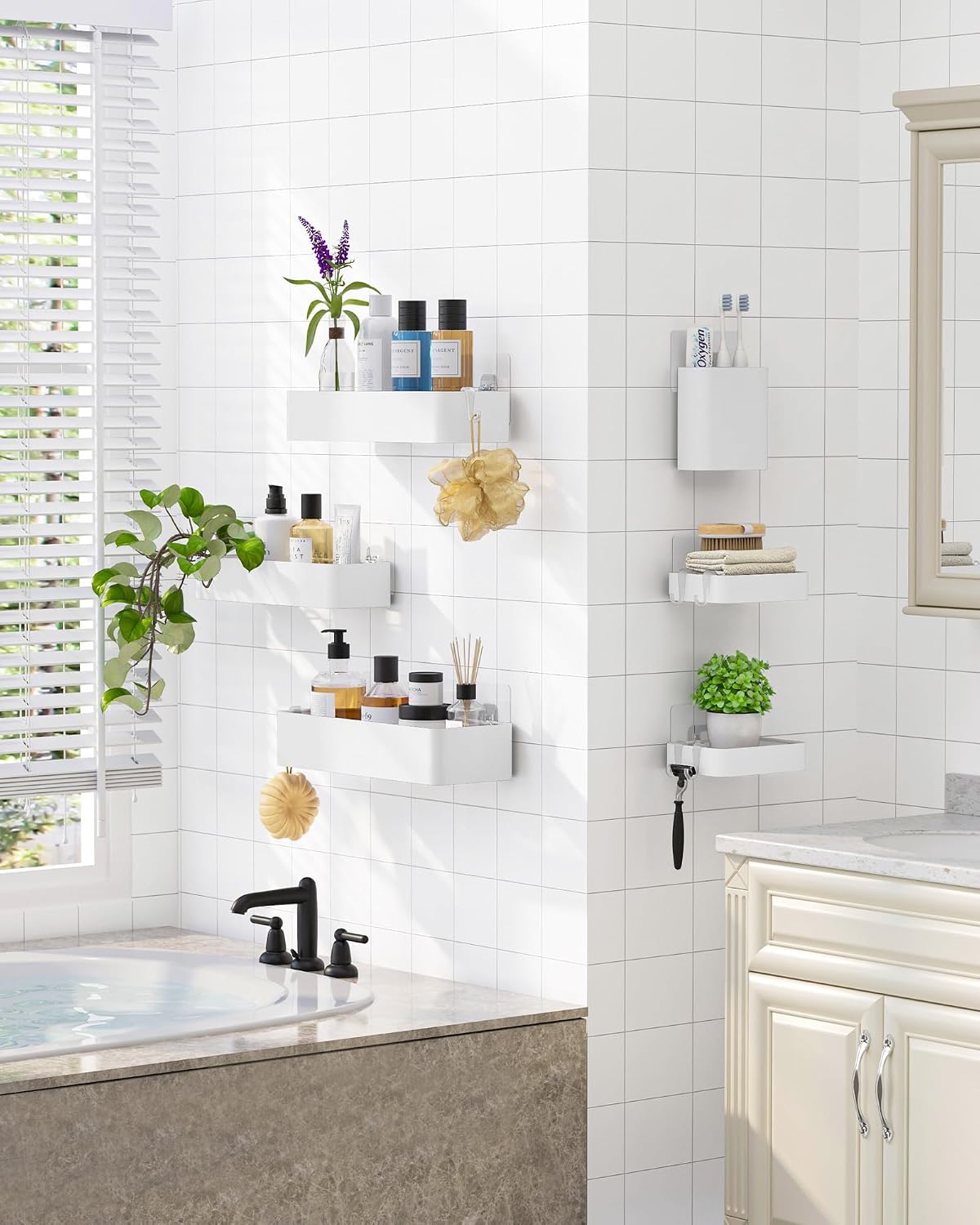 Kitsure Organizador adhesivo para ducha, paquete de 6, estantes de...