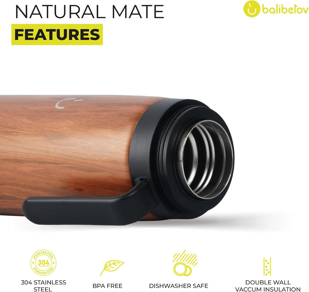 BALIBETOV Juego completo de yerba mate – Calabaza mate moderna, frasco térmico, contenedor de yerba, bombilla y cepillo de limpieza incluidos, todo acero inoxidable 304 18/8 de alta calidad