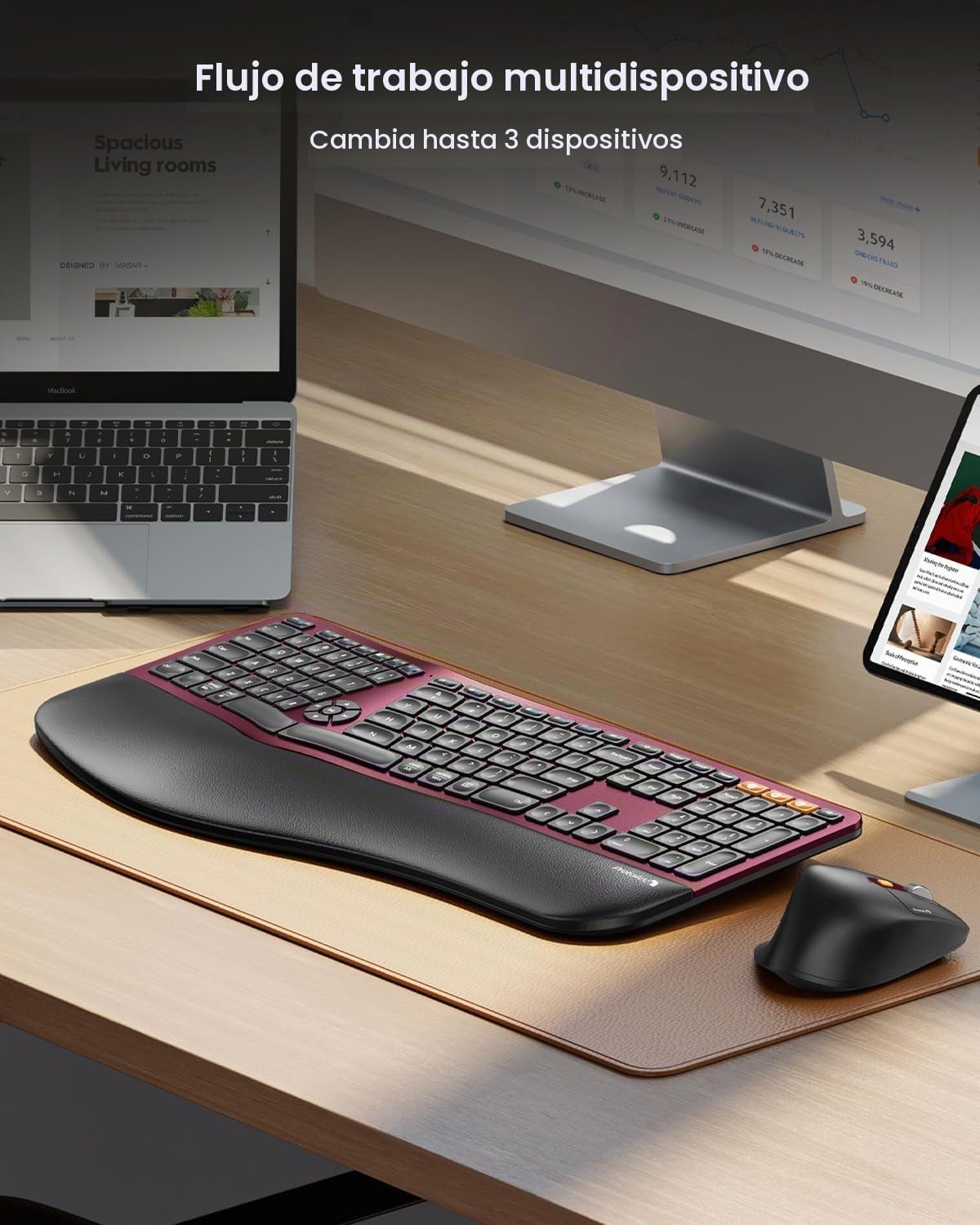 ProtoArc Teclado y Ratón Inalámbrico Ergonómico, EKM01 Plus Combo d...