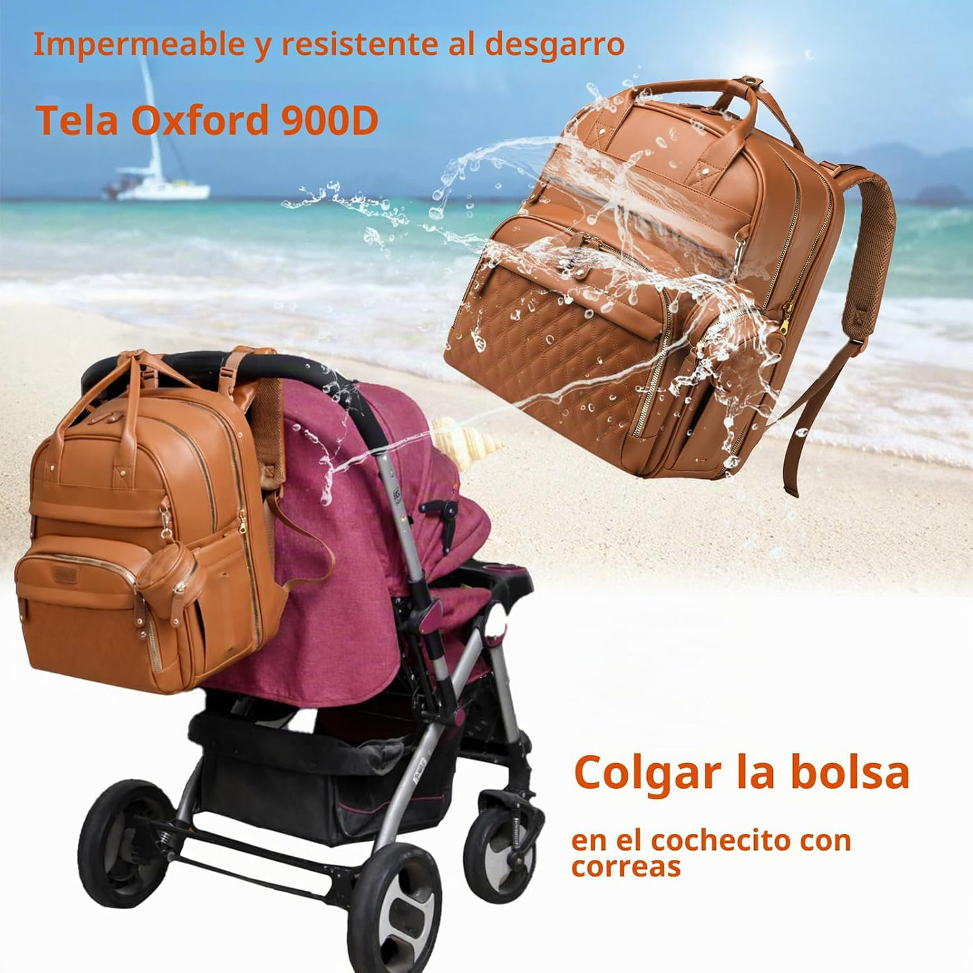 Astro alan - Bolsa de pañales con cambiador, mochila impermeable 3...