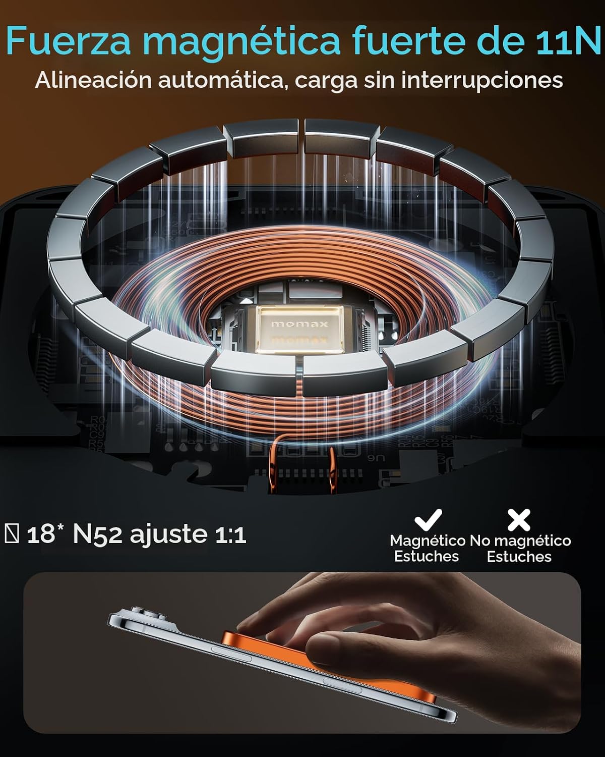 MOMAX Banco inalámbrico magnético del poder, 5000mAh delgado 0,3...