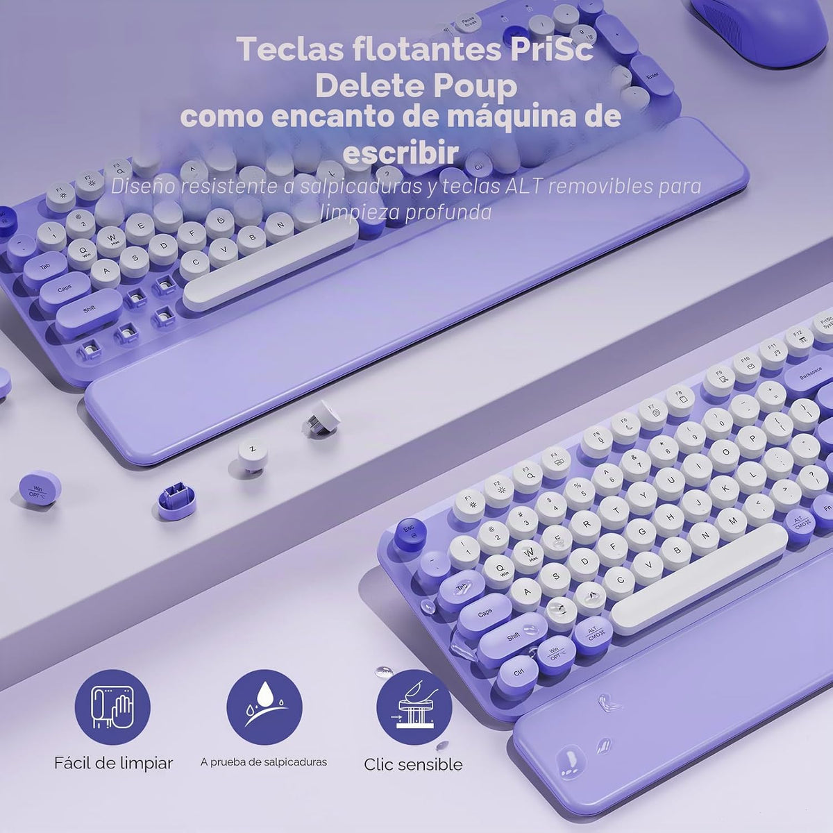 Combo de teclado y ratón inalámbricos, bonitas teclas redondas, tec...