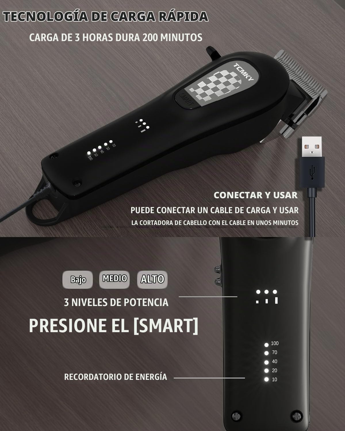TCMKY Cortapelo para Hombres Cortapelo Inalámbrico y con Cable Cort...