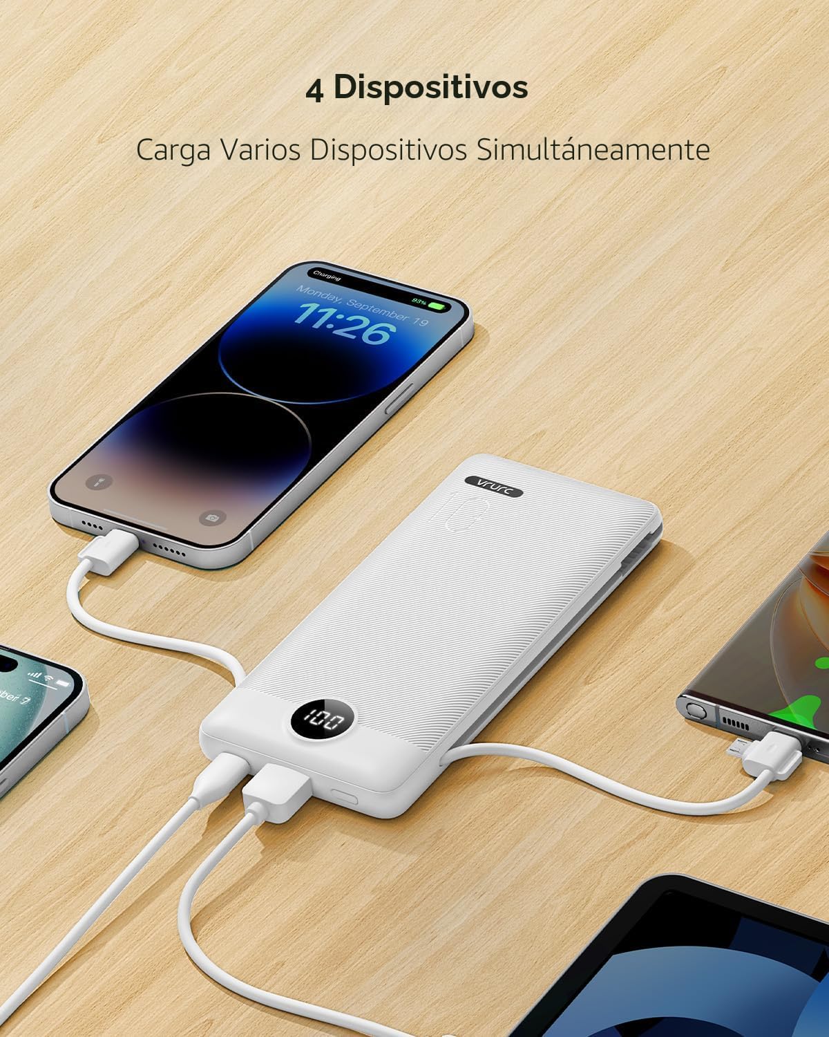 Cargador portátil VRURC, cables integrados en el banco de energía y...