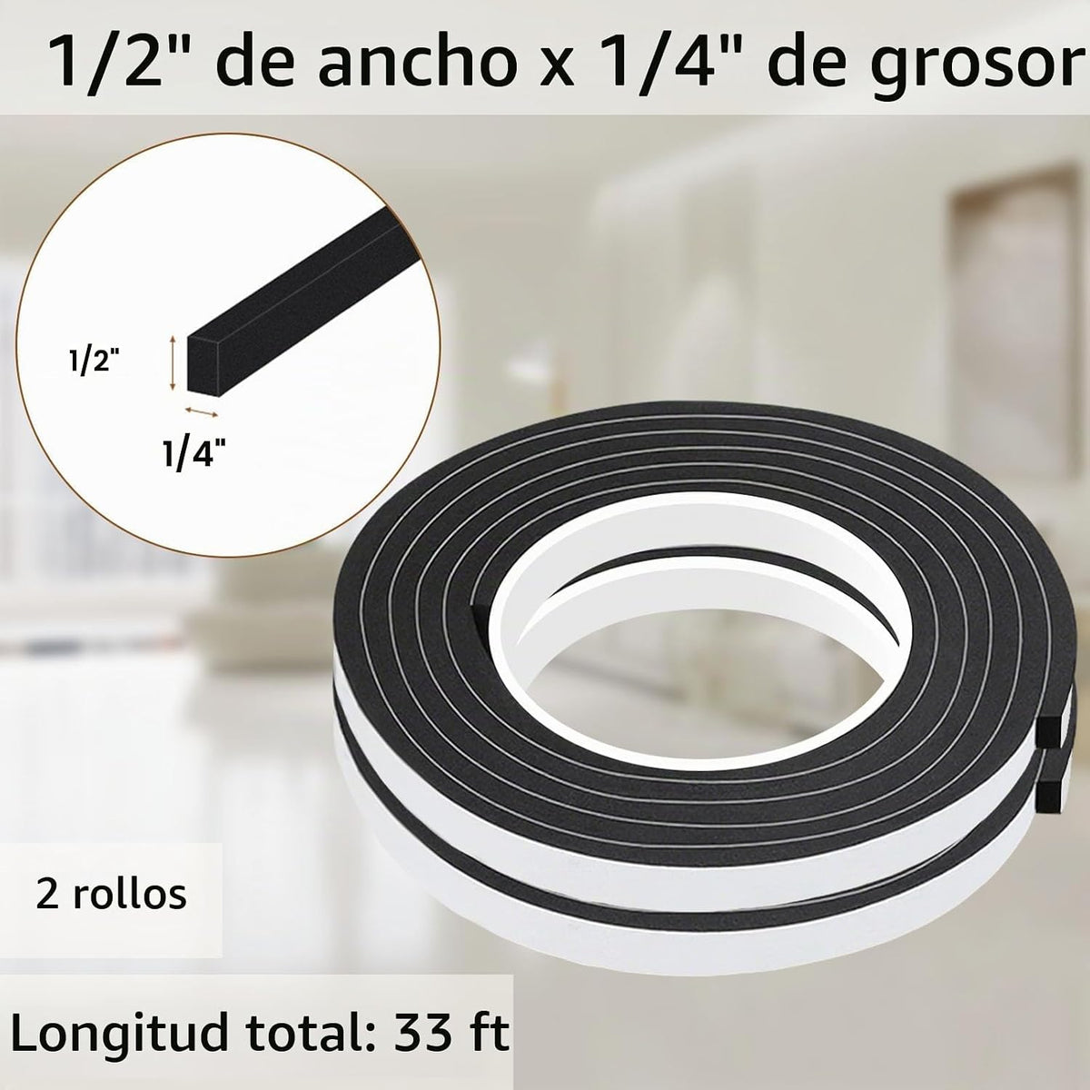 Cinta adhesiva de espuma EVA de 1\/2 pulgada de ancho x 1\/4 de pul...