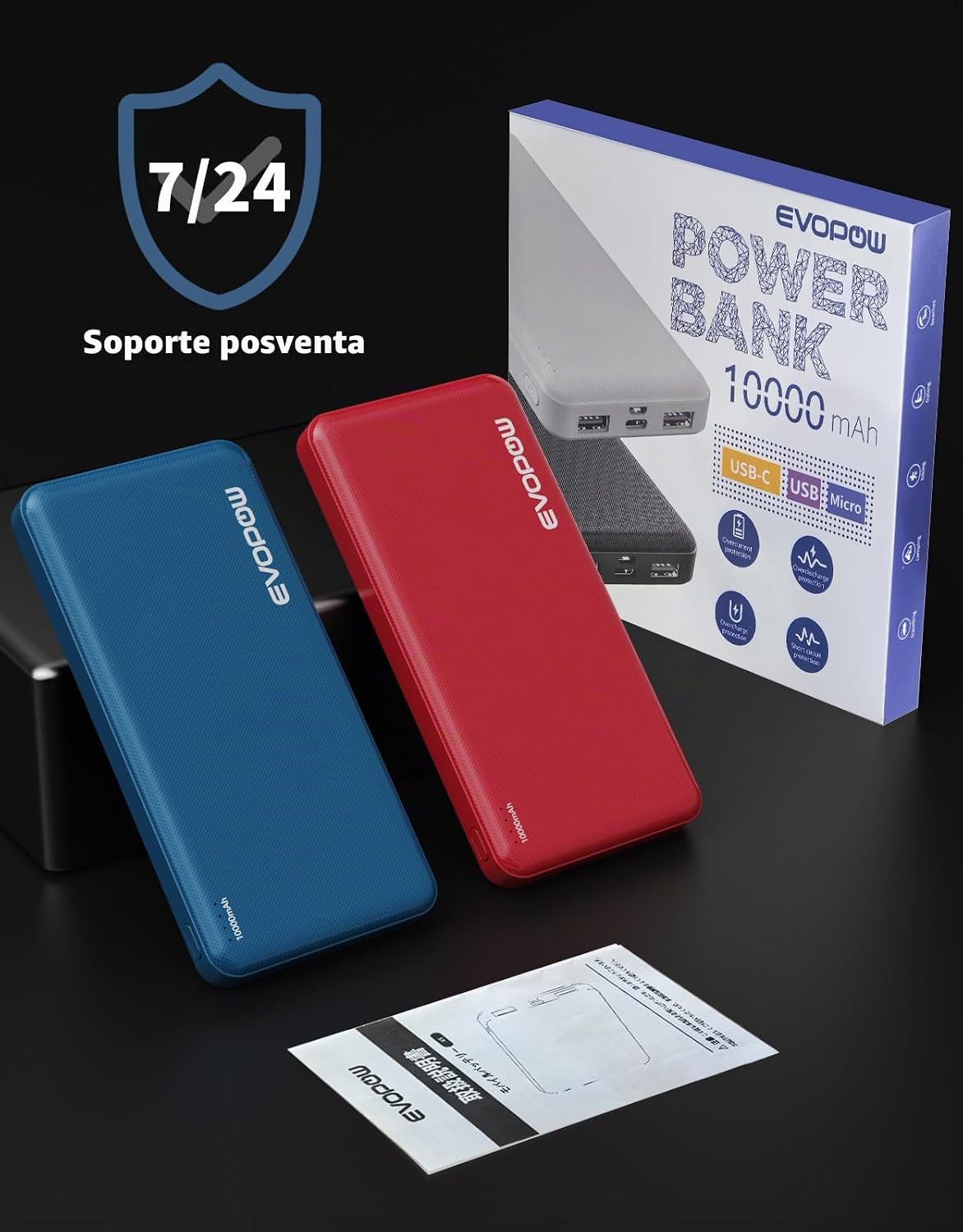 Evopow - Paquete de 2 cargadores portátiles, banco de energía de 10...
