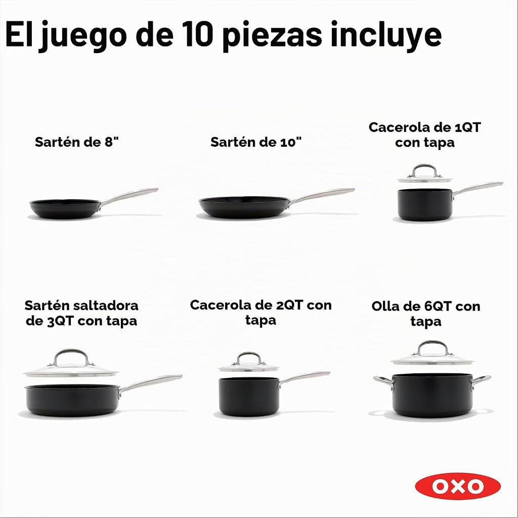 OXO Juego de ollas y sartenes mejoradas de 10 piezas, cerámica anti...