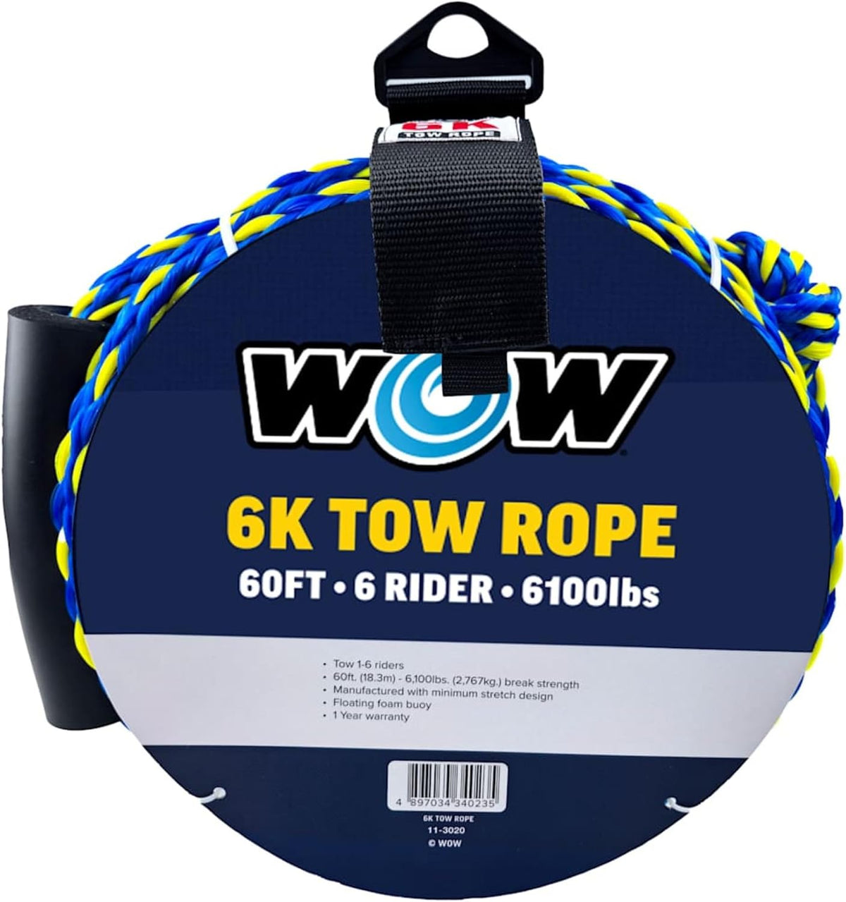 WOW Sports - Cuerda de remolque de 6 k y 60 pies con boya de espuma...