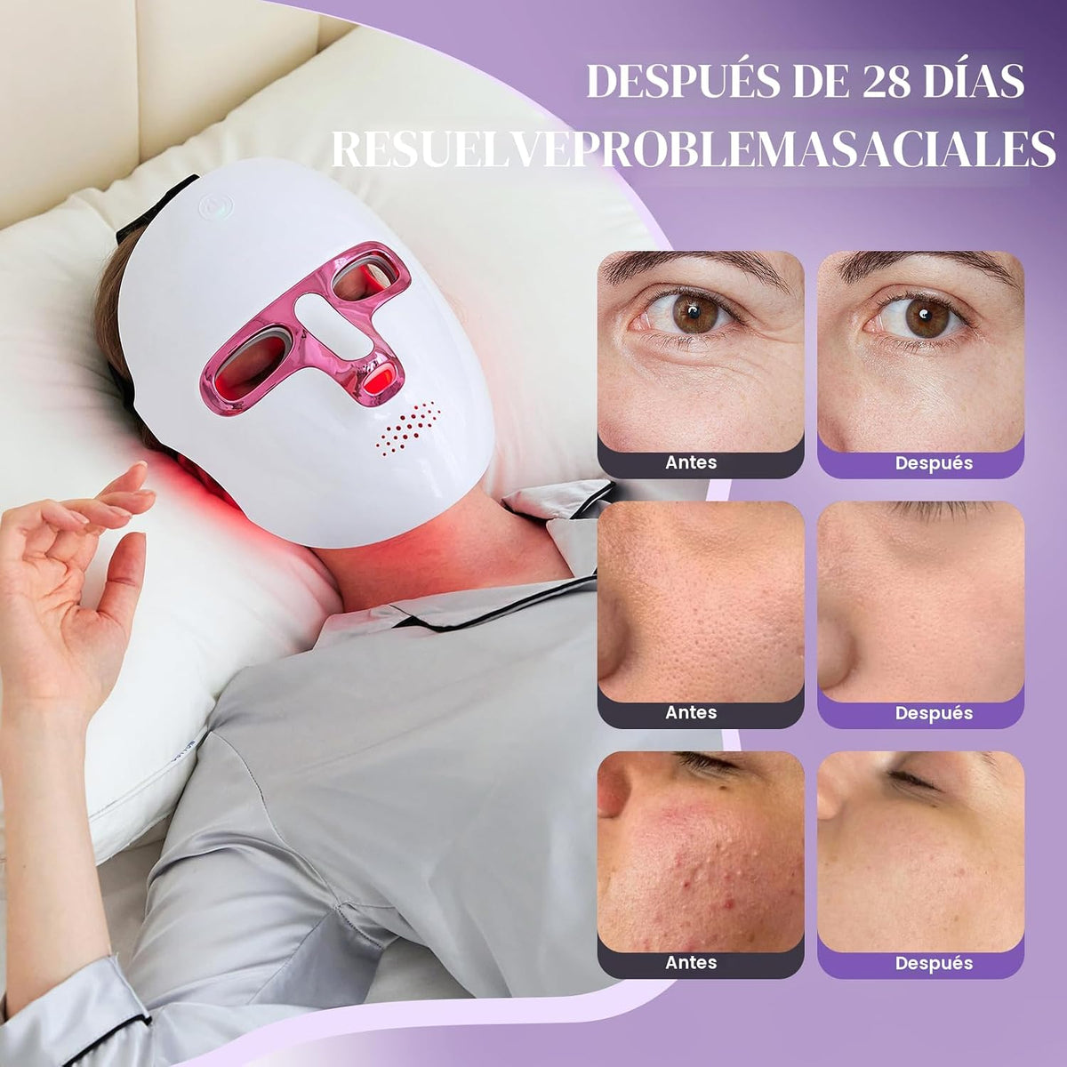 Terapia de luz roja para cara, máscara facial LED de 7 colores, rec...