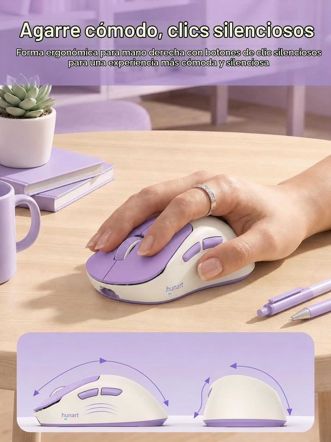 hunart Ratón inalámbrico H6 de 1.73 oz, Bluetooth y 2.4 GHz, carga...