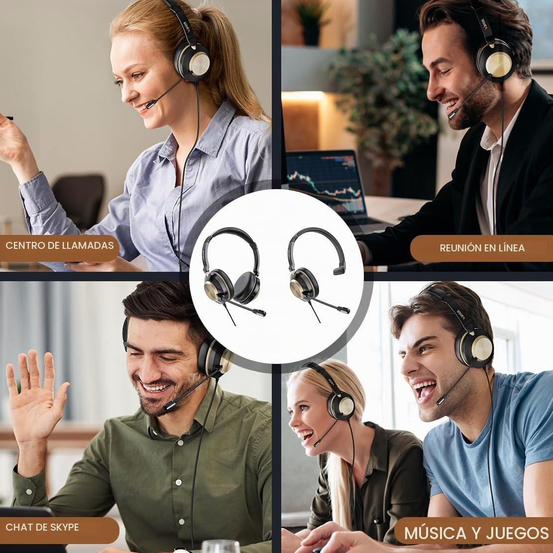Auriculares Wantek con micrófono, auriculares USB con micrófono | A...