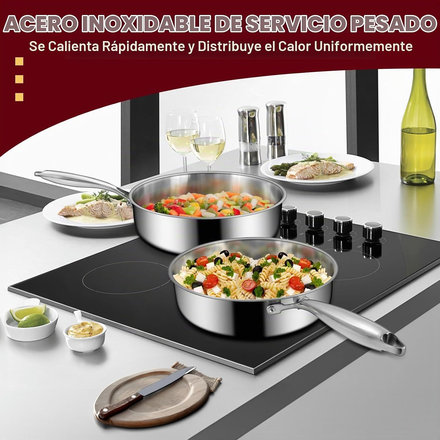 EWFEN Sartén de Acero Inoxidable de Tres Capas de 12 Pulgadas, Sart...