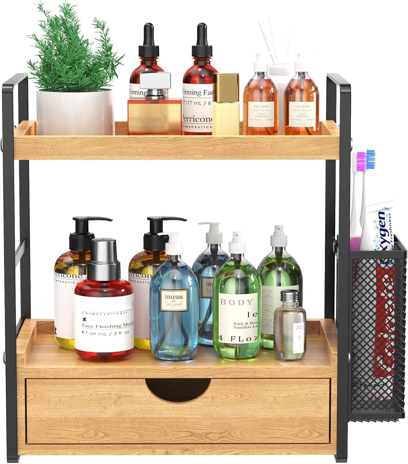LEMIKKLE Organizador de encimera de baño con cajón y cesta, organiz...