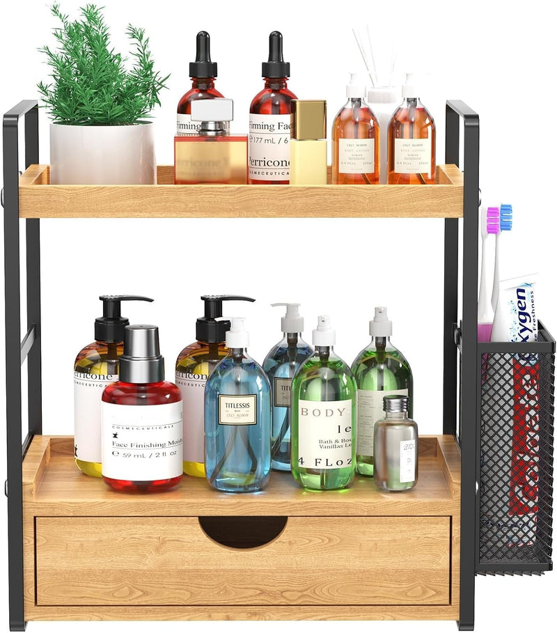 LEMIKKLE Organizador de encimera de baño con cajón y cesta, organiz...