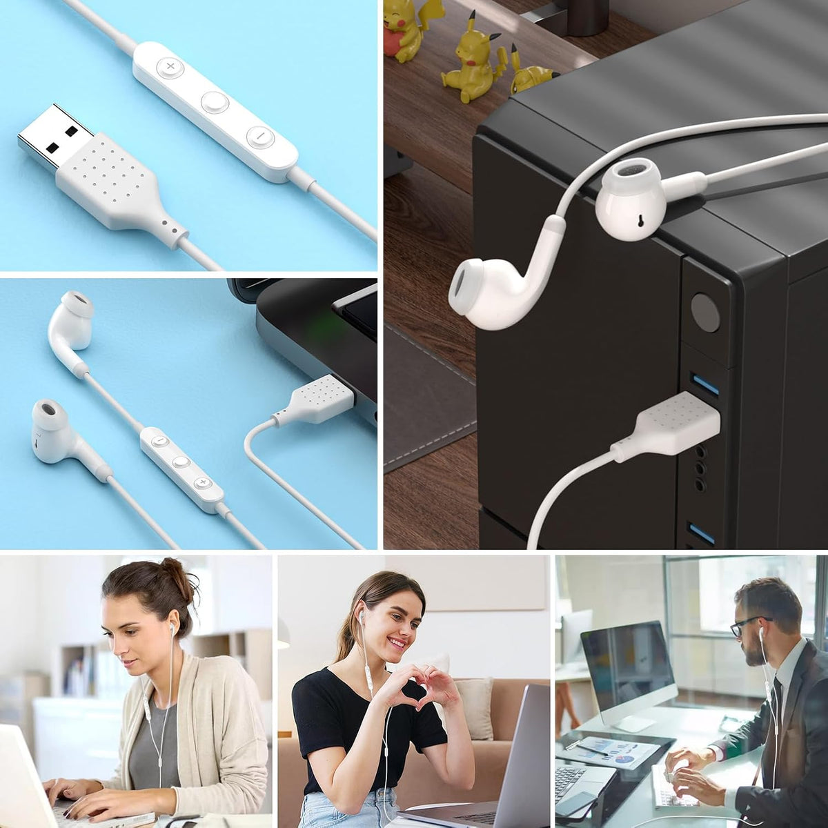 AIAUXAI Auriculares USB para PC,Auriculares con micrófono para comp...