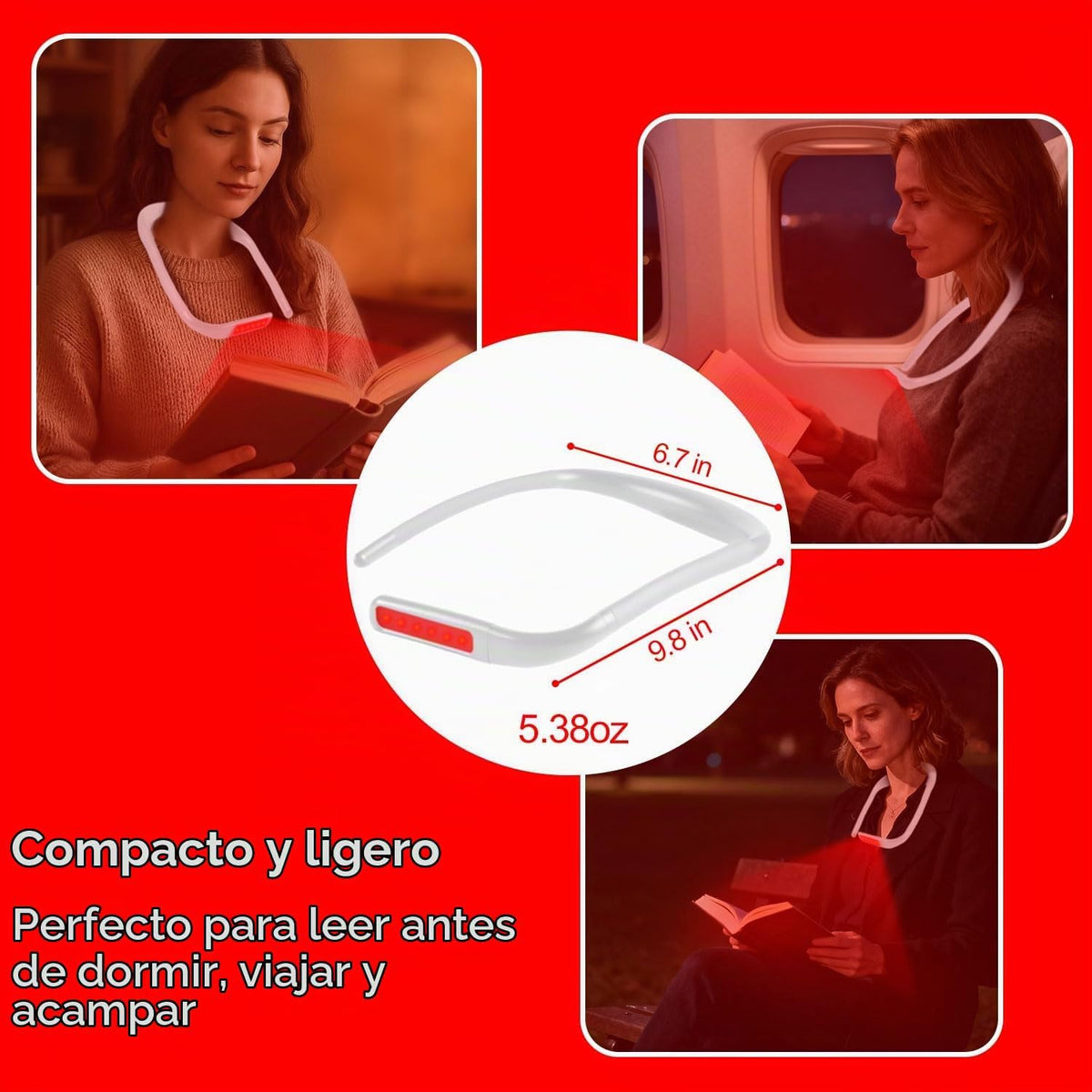 Finezeal Luz de lectura de cuello rojo de 630 nm, recargable, regul...