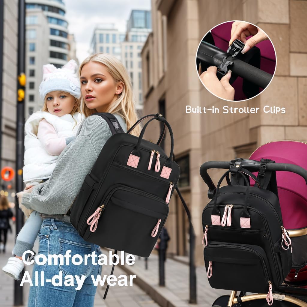 LORADI Mochila grande para pañales de 18 bolsillos, color negro | C...