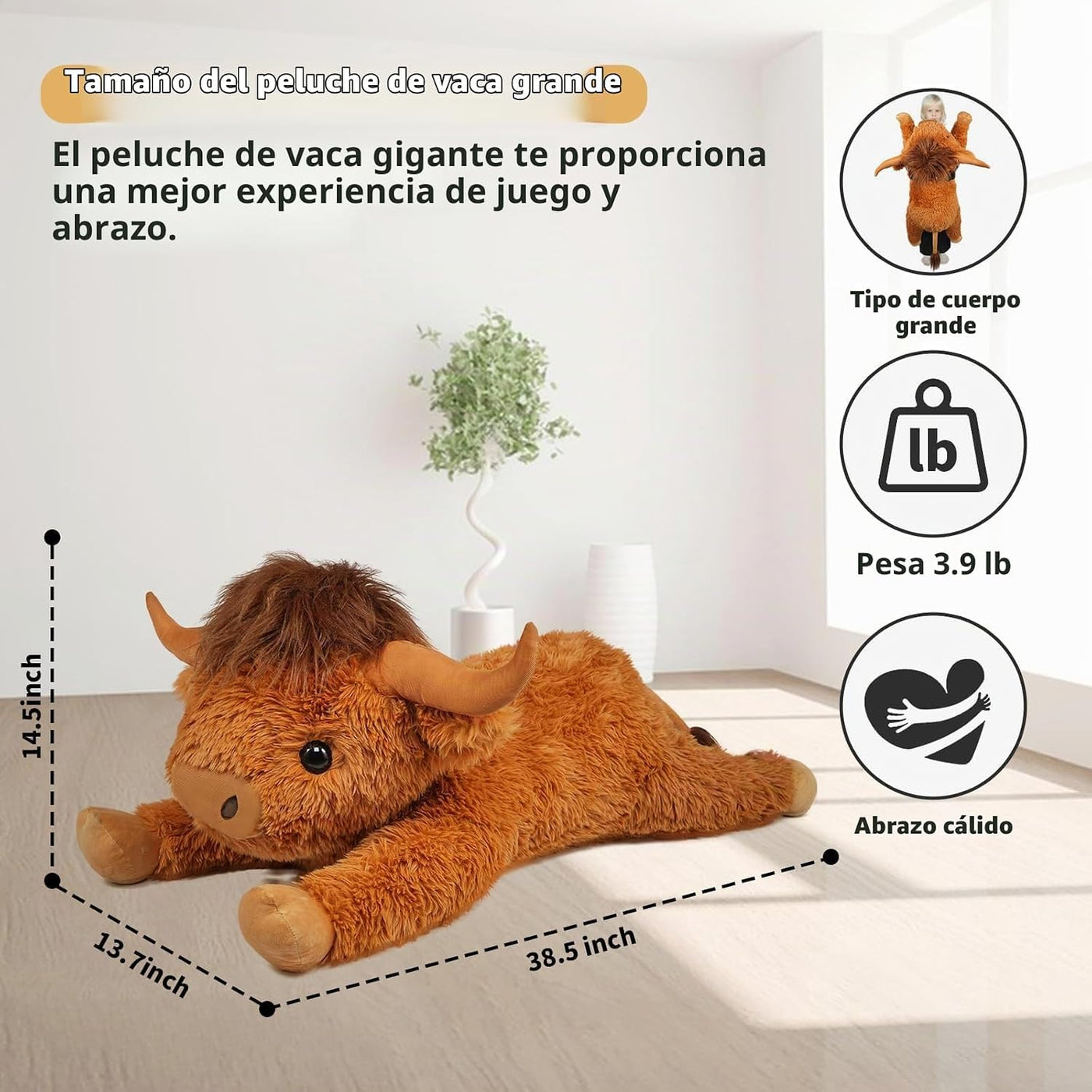 WDXDSOB Peluche de vaca gigante de las Highlands de 38.5 pulgadas m...