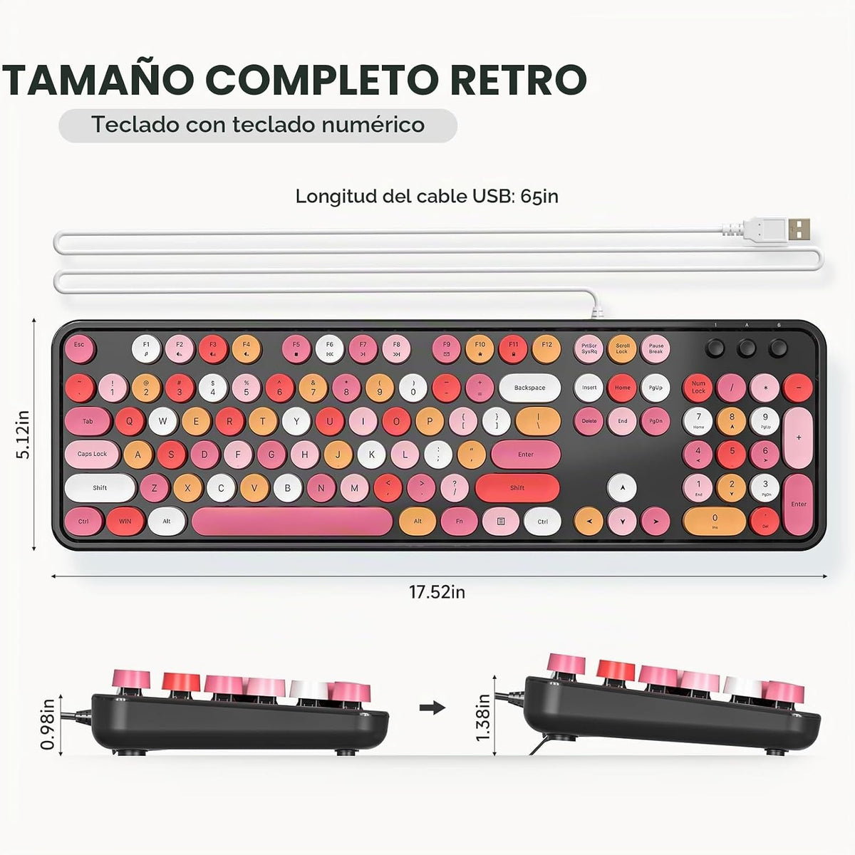 Dilter - Teclado con cable, 104 teclas, tamaño completo, tipo máqui...