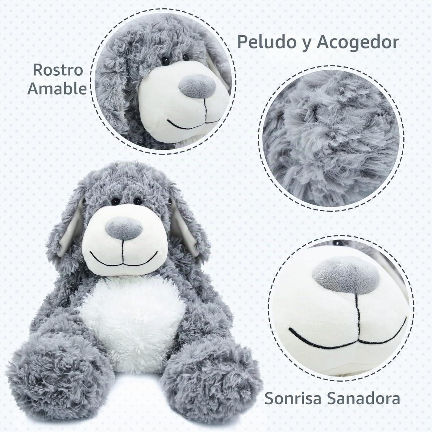 WEIGEDU Peluche de Cachorro Perro Gris Sonriente - Juguetes de Pelu...