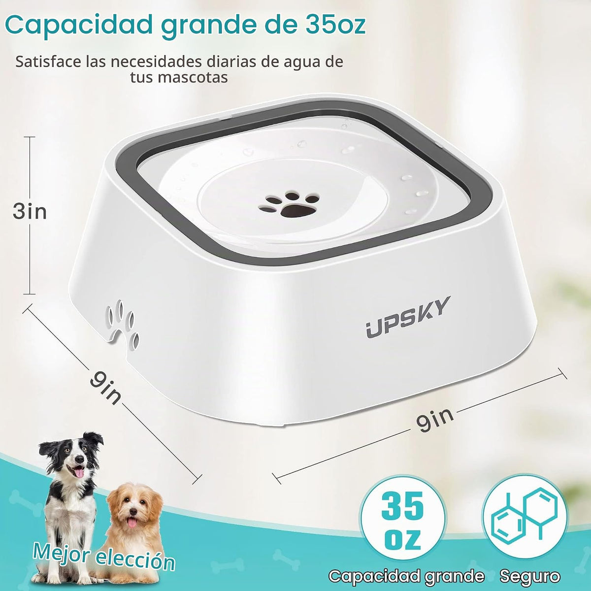 UPSKY Cuenco de agua para mascotas sin derrames, 35 onzas, alimenta...