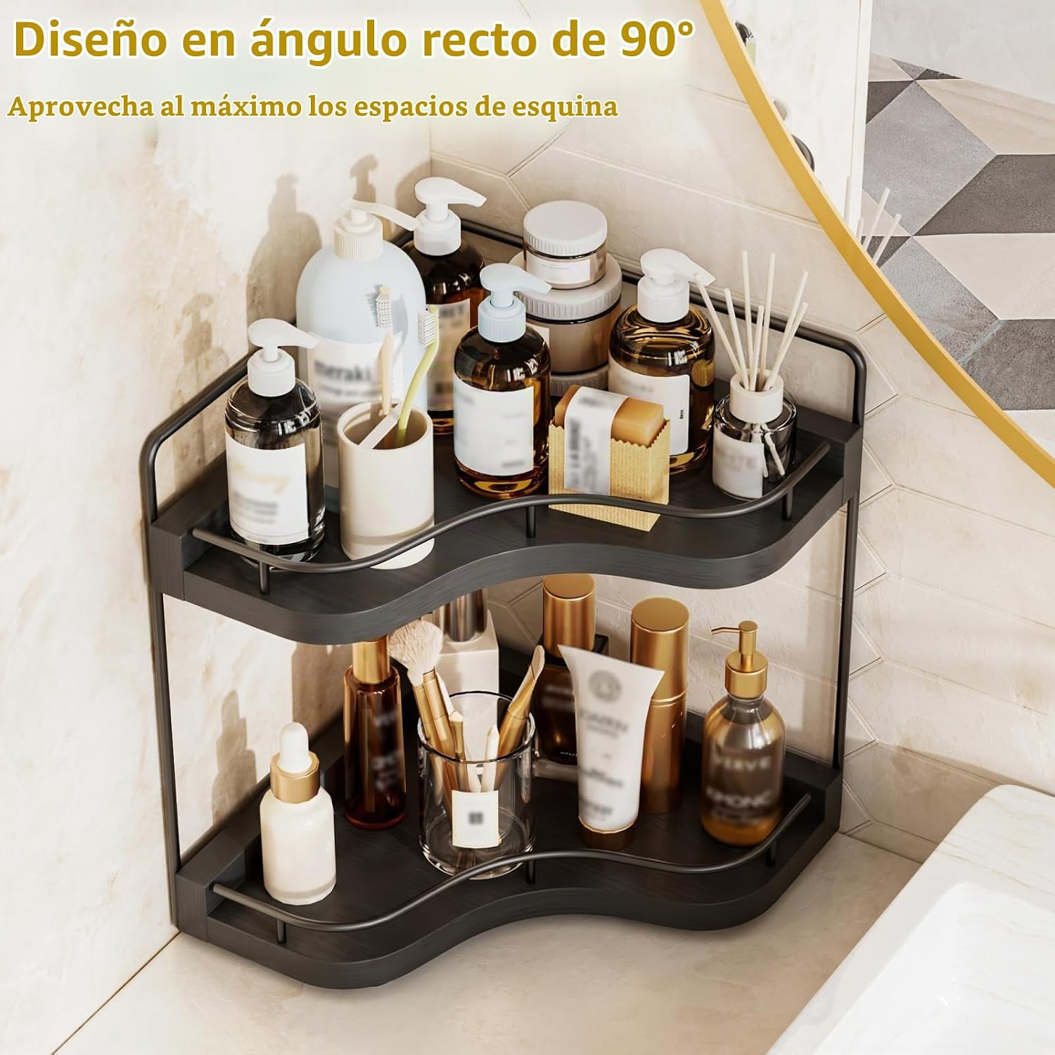 Naeqieo Organizador de encimera de baño de esquina de 2 niveles, es...