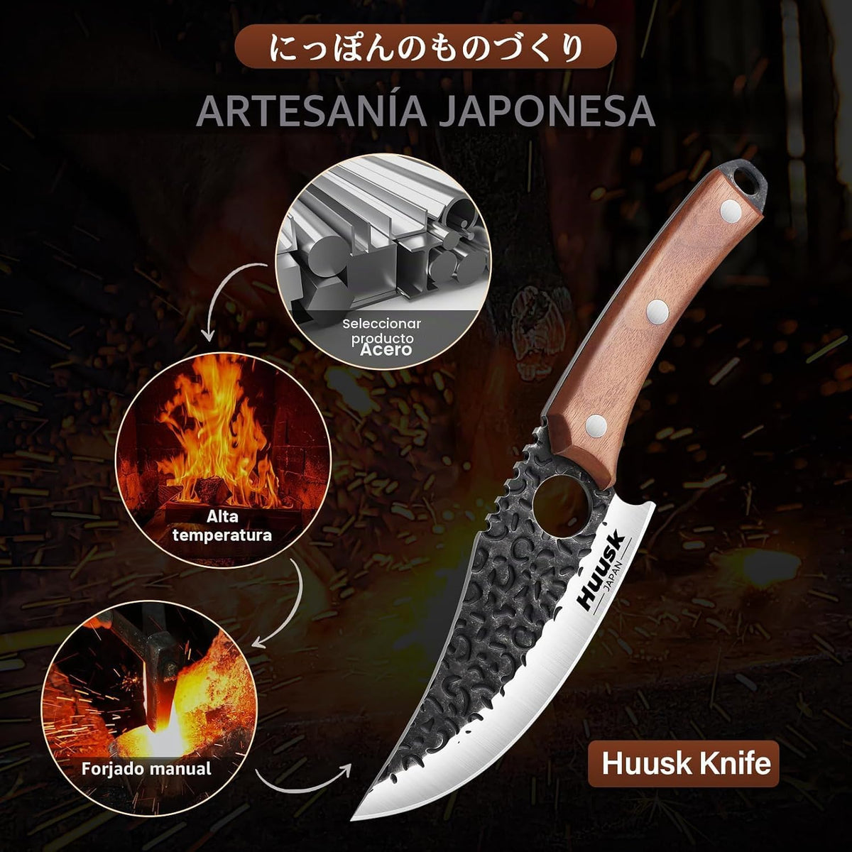 Huusk Cuchillo vikingo con funda de cuero, cuchillos de carnicero d...