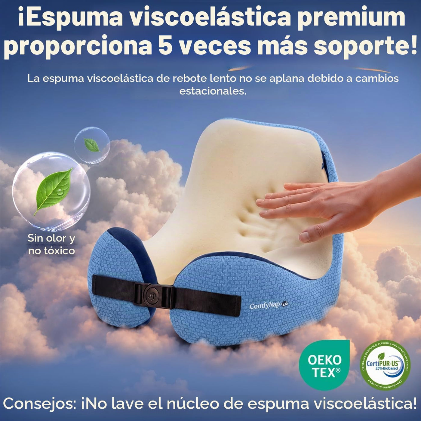 ComfyNap® Zeus - Almohada de cuello de viaje versátil para avión [p...