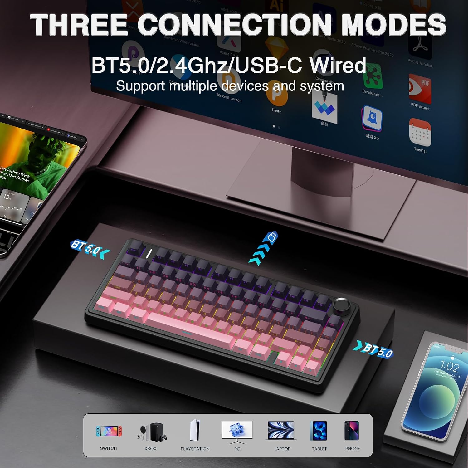 Teclado mecánico inalámbrico AULA F75 Pro, teclado personalizado in...