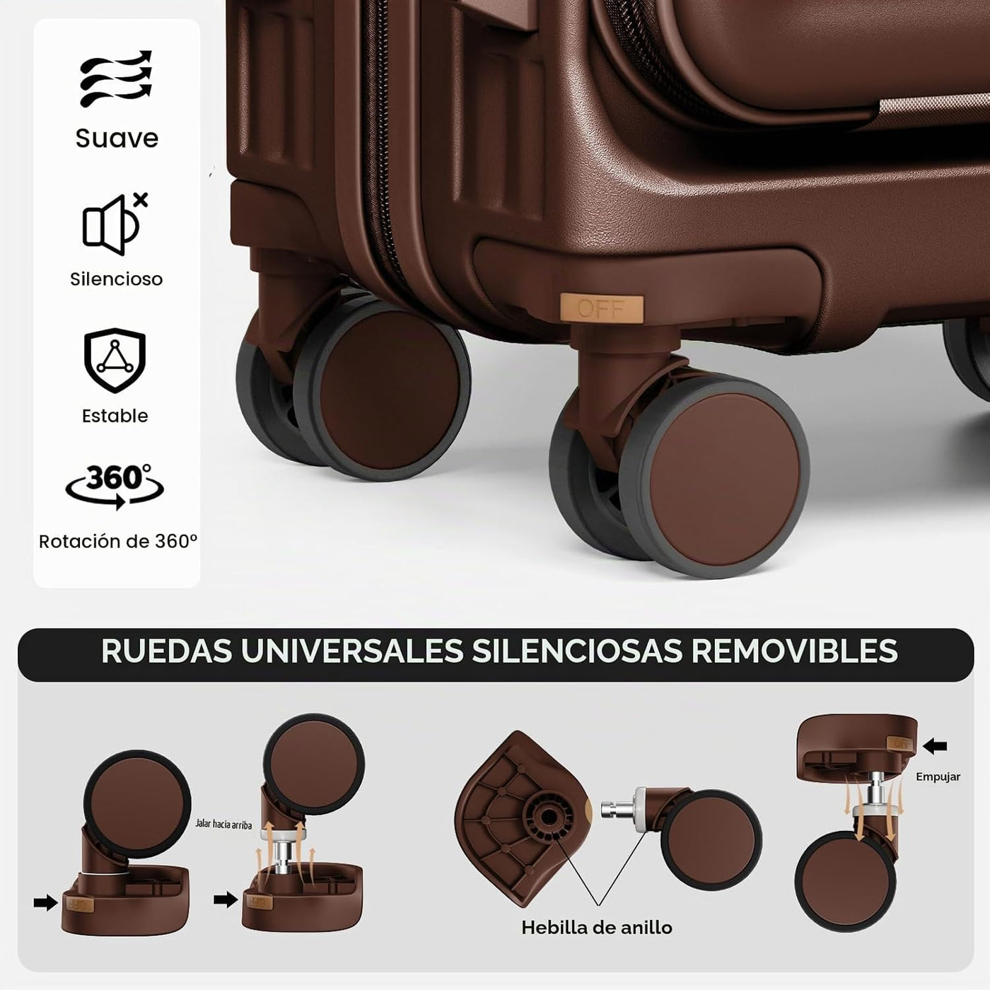 Joyway Juego de equipaje de 5 piezas con bolsillo delantero, Café,...