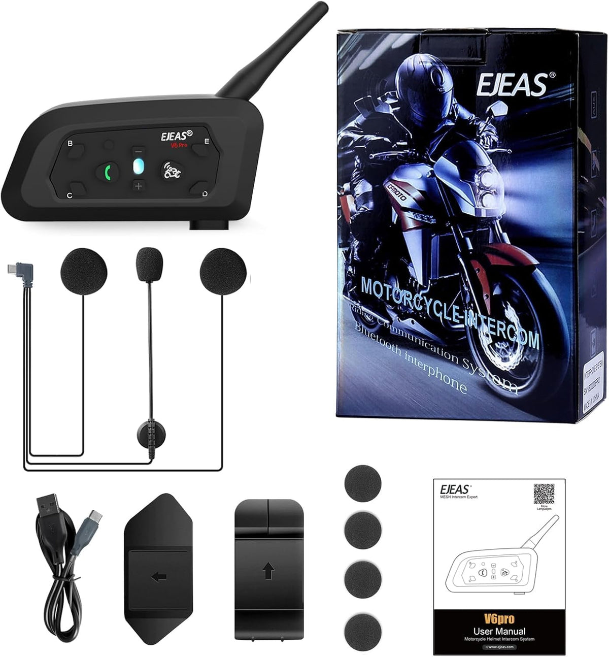 EJEAS V6 Pro - Auriculares Bluetooth para motocicleta, sistema de c...