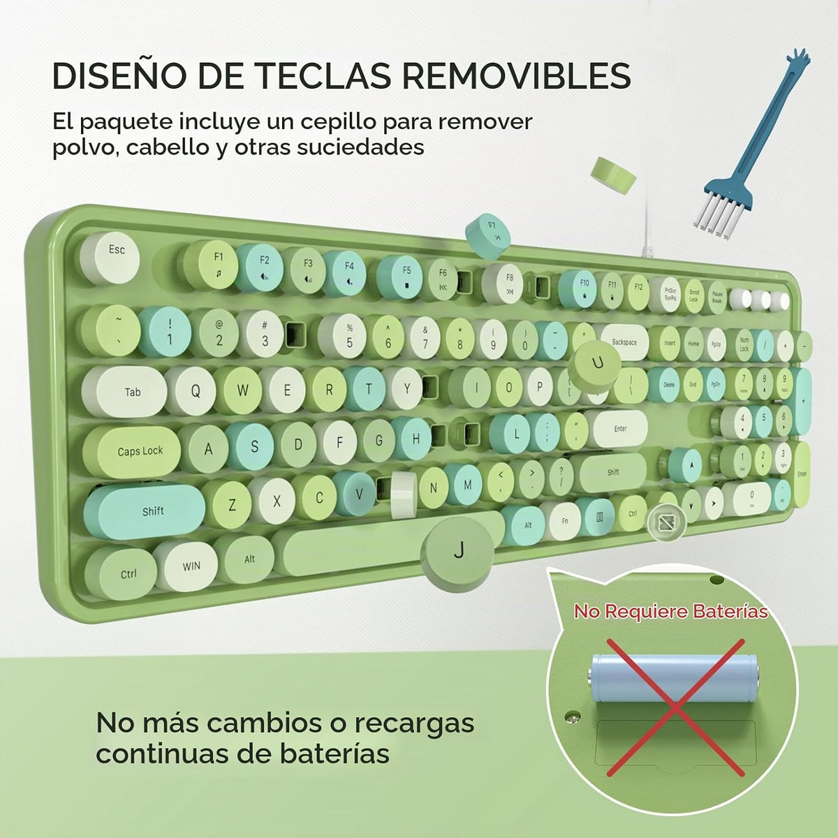 Dilter - Teclado con cable, 104 teclas, tamaño completo, tipo máqui...