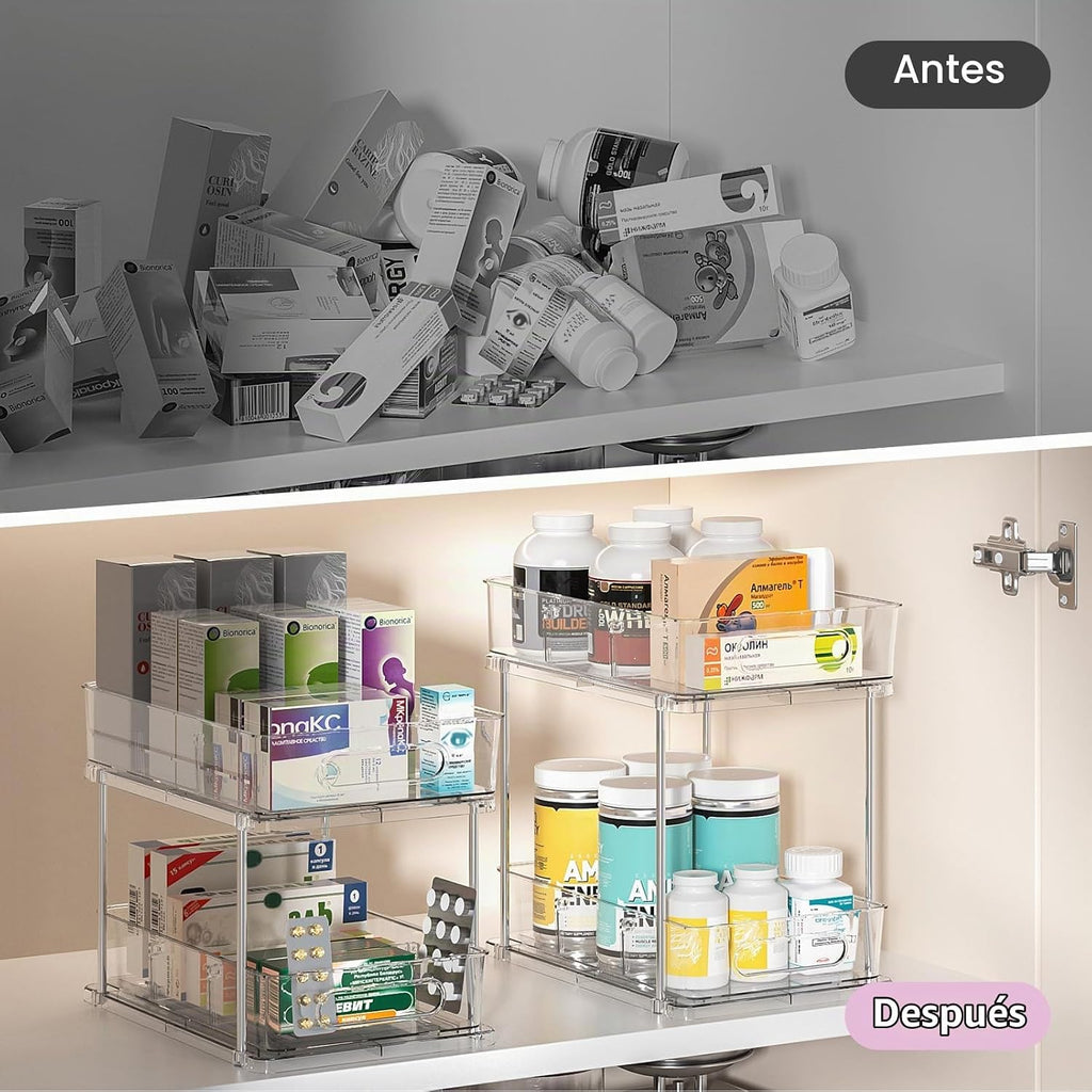 Delamu Organizador de 2 niveles para debajo del fregadero, organiza...