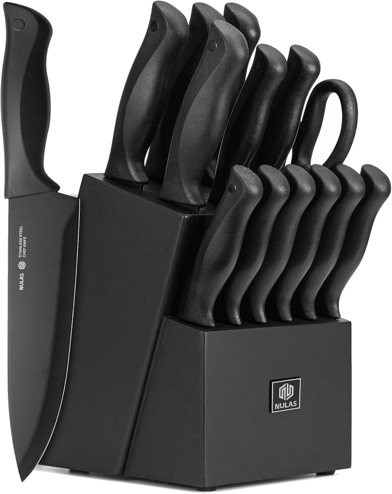 NULAS Juego de bloques de cuchillos de cocina de 15 piezas con afil...