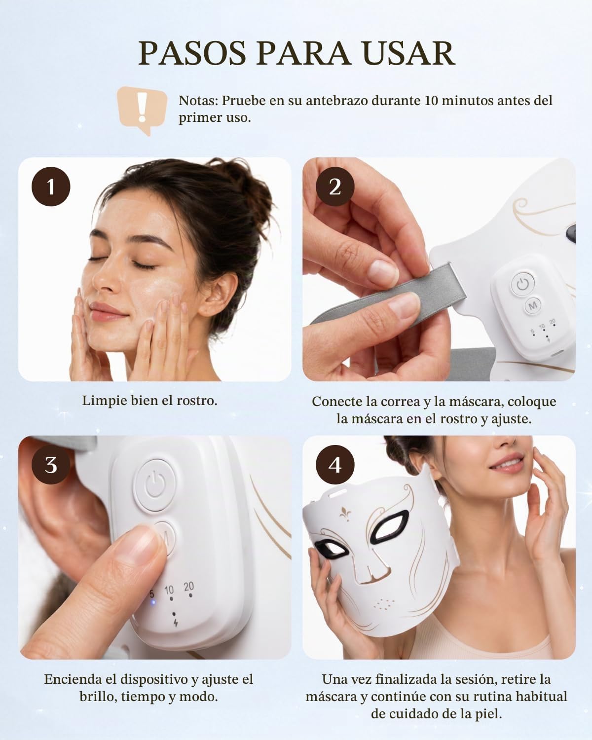 Terapia de luz con máscara facial LED, máscara inalámbrica de terap...